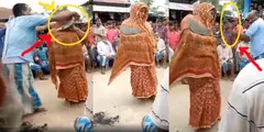 मुस्लिमों ने हिंदू महिला को चौराहे पर खड़ी करके मारे कोड़े, जूतों की माला पहनाई, देखें वीडियो