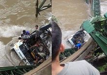 टला बड़ा हादसा, हाईवे पर बना पुल जमीदोज, नदी में गिरा ट्रक 









