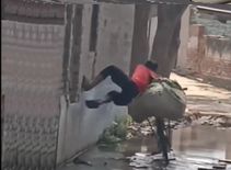 ये है भारत का स्पाइडरमैन, कीचड़ से भरी मिली सड़क तो दीवार पर चलना कर दिया शुरू, देखिए वीडियो